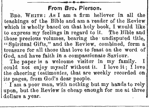 November 1, 1864 Advent Review and Sabbath Herald page featuring Spiritual Gifts testimony