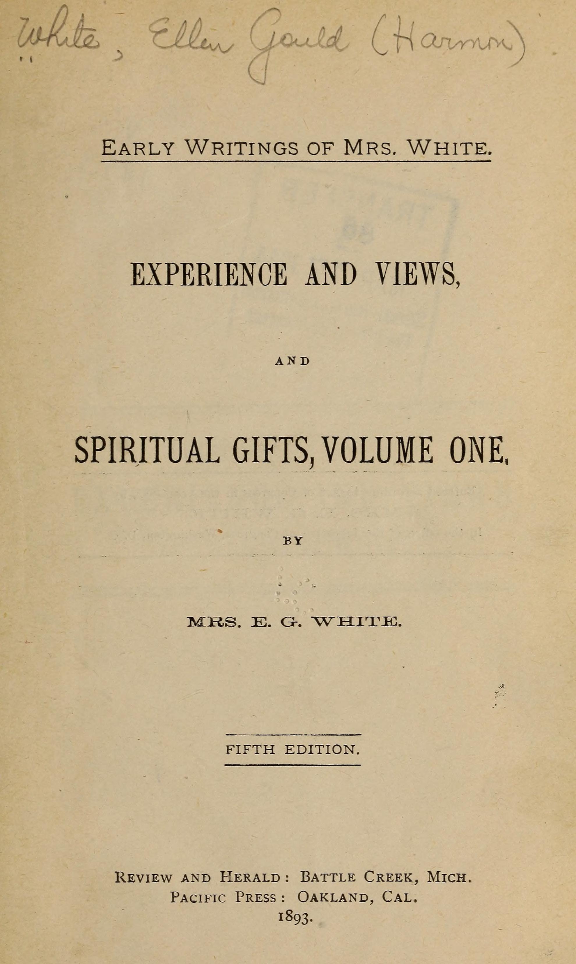 Historical Early Writings of Mrs. White volume, 1893 edition, preserved by the Library of Congress