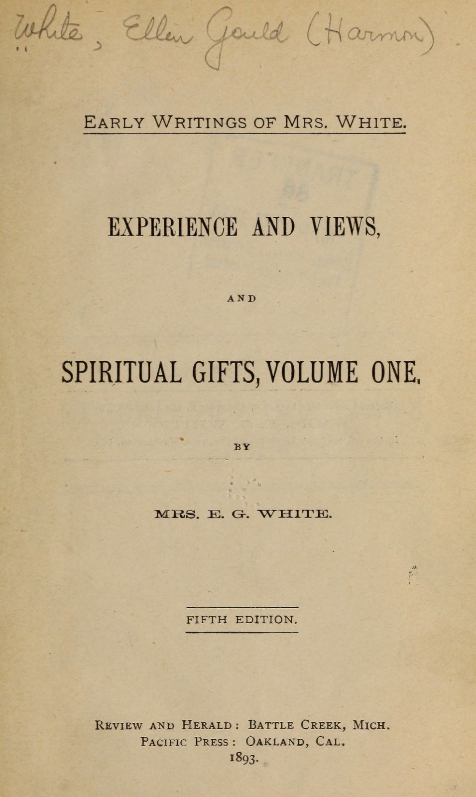 Early Writings of Mrs. White, 1893 Fifth Edition title page