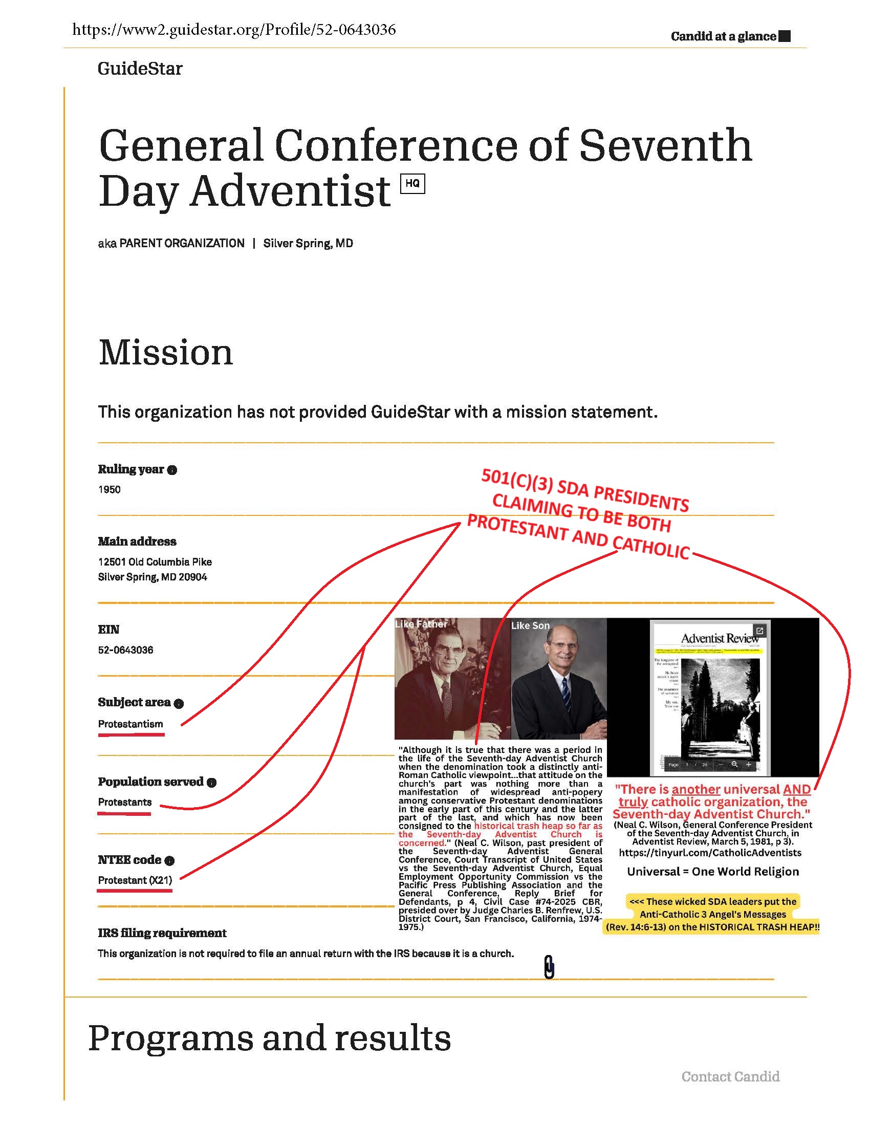 IRS EIN 52-0643036 — GC Corp SDA — Parent Organization — 1950 Ruling